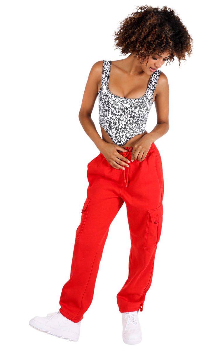 Red Cargo Sweatpants - Leah Kirsch