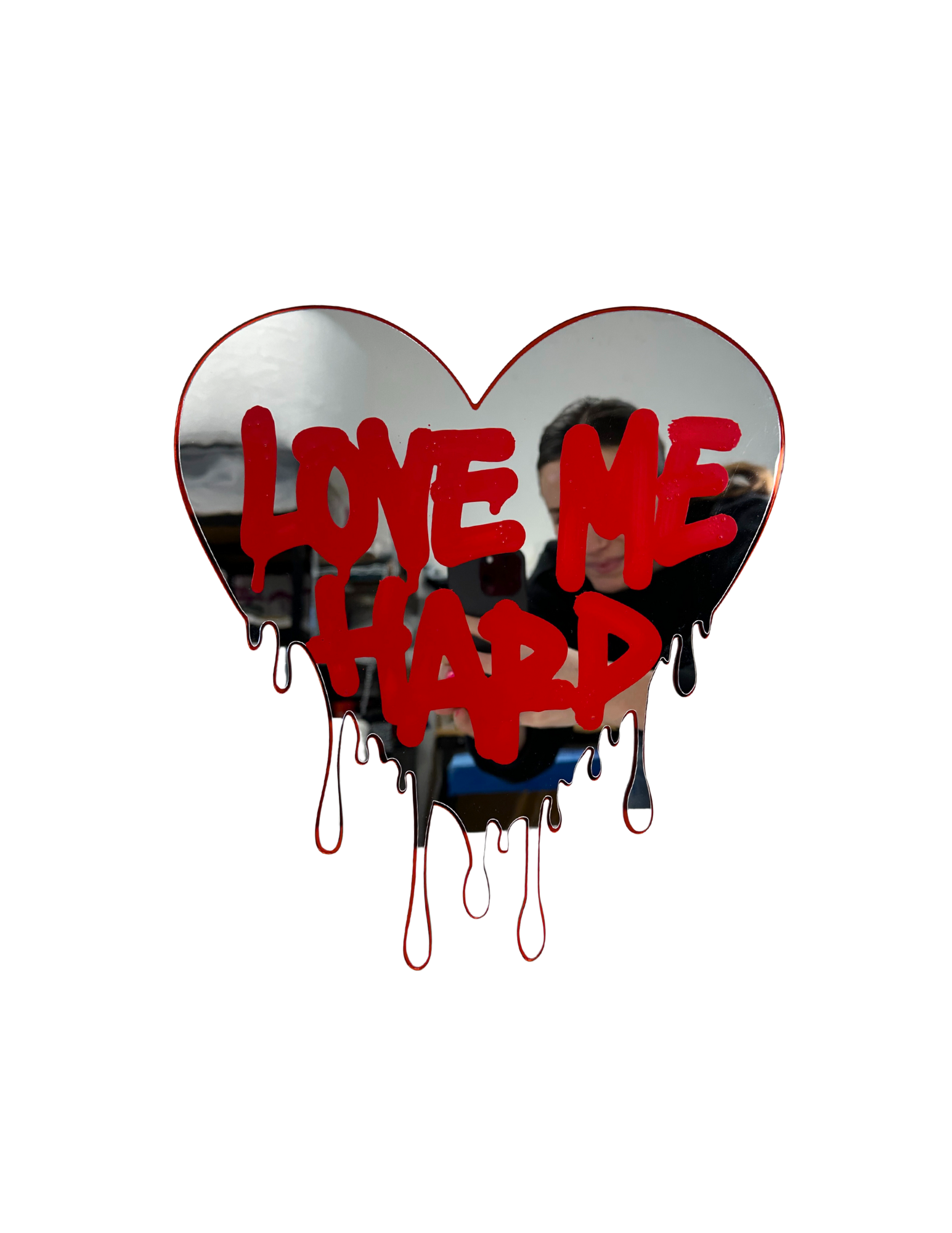 Love Me Hard Drippy Heart Mirror