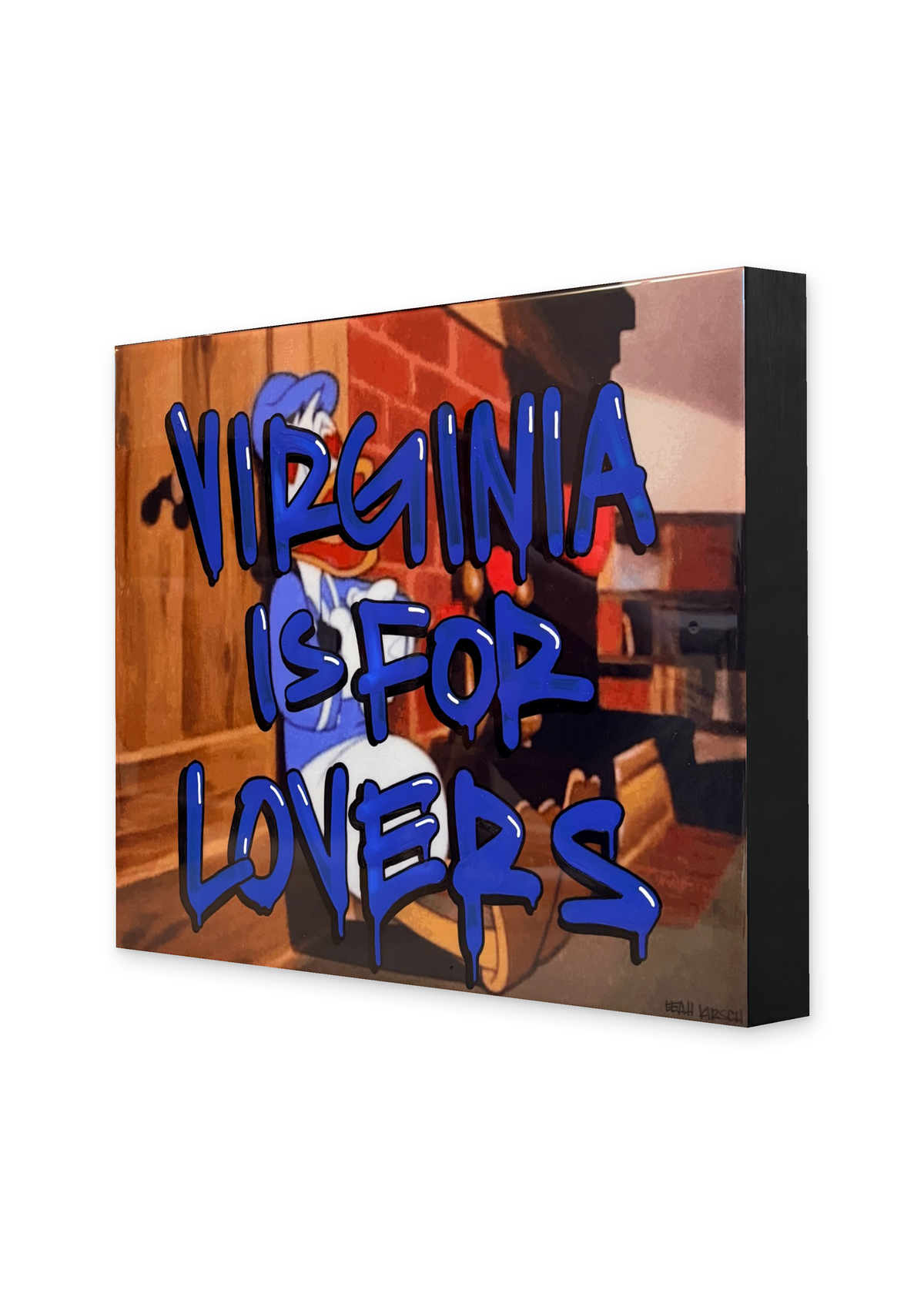 Virginia Is For Lovers — side-view mockup showing 1.5-inch black wood depth on white